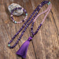 Collier Mala et bracelet en améthyste, quartz rose et amazonite