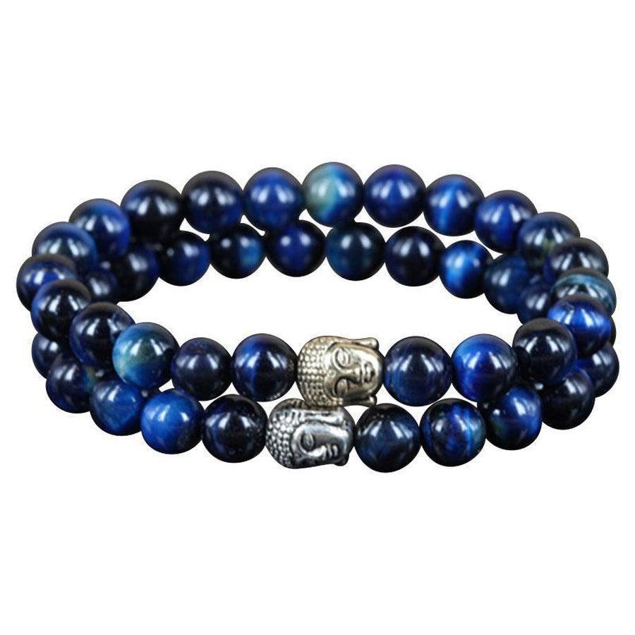 Bracelets en Œil de tigre bleu posés côte à côte