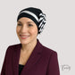 Foulard bonnet noir en mousseline, détail tresse blanche