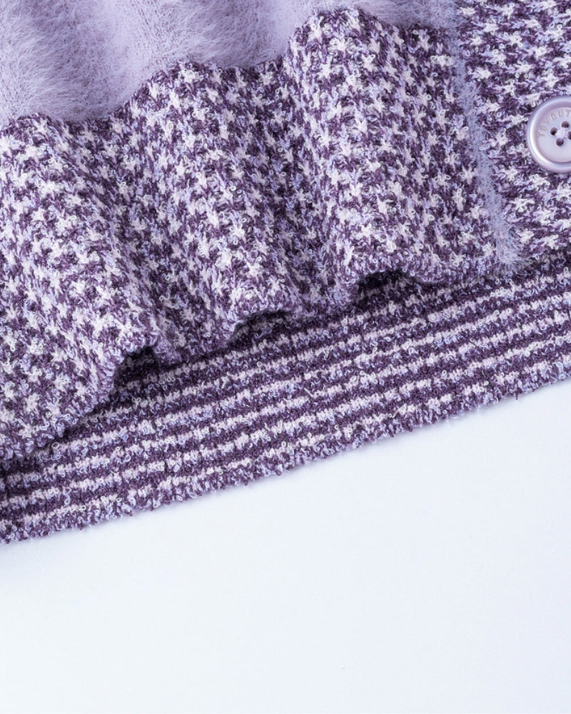 Détail des boutons du gilet cocooning violet