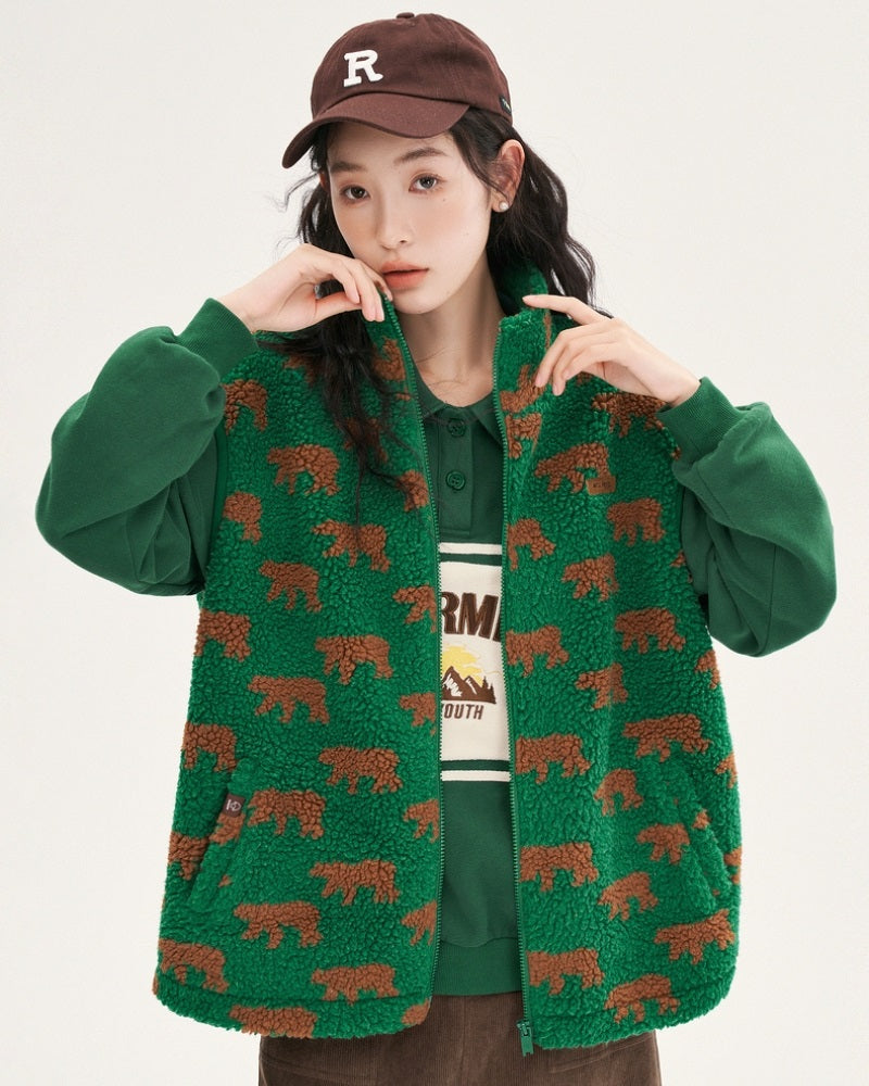 Gilet vert avec oursons, parfait pour l'hiver froid