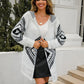 Gilet long blanc à motifs ethniques noirs pour femme