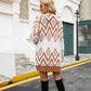 Gilet long polaire blanc avec motifs ethniques marron