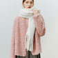 Gilet rose pastel en moumoute avec boutons dorés