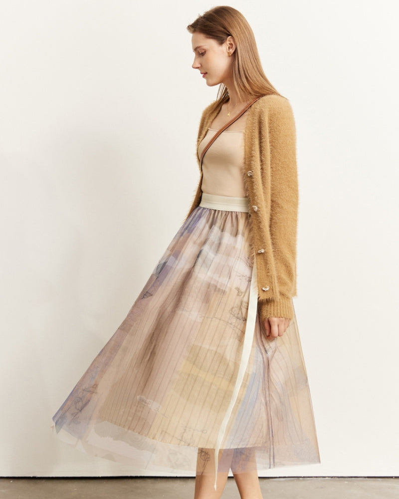 Gilet camel en mouton synthétique sur mannequin de face