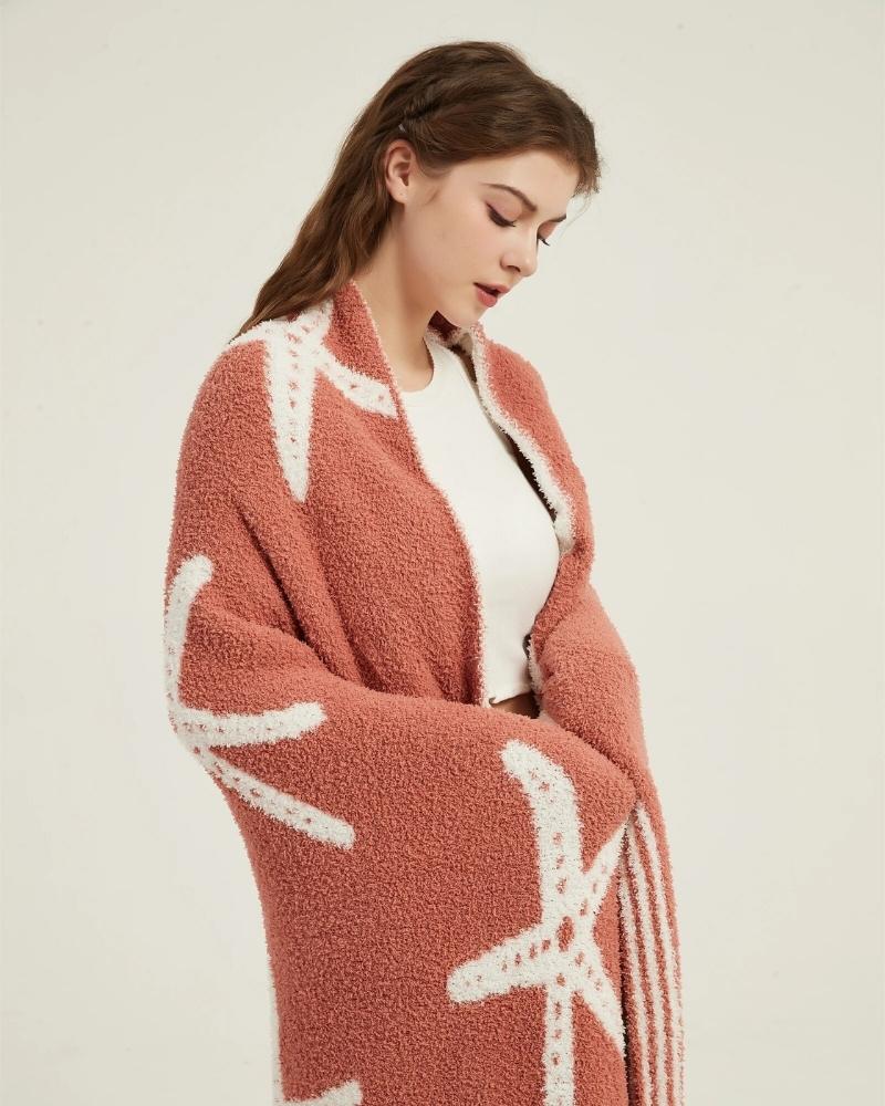 Plaid polaire vert menthe avec motifs étoiles de mer