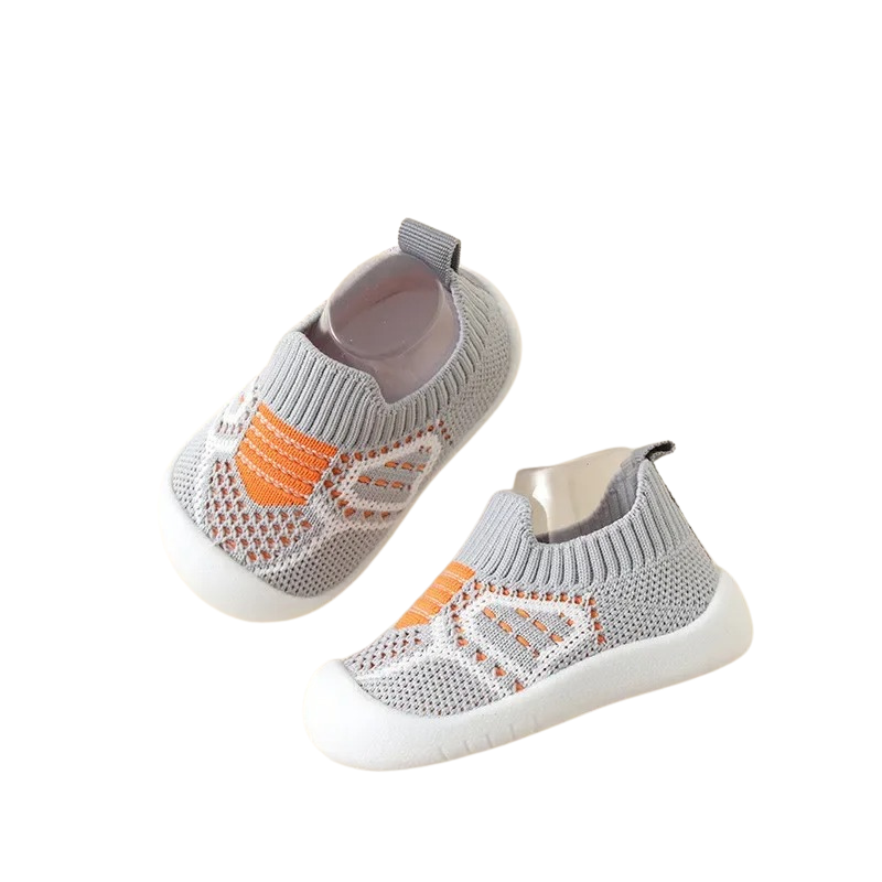 Baskets enfant grises, maille respirante et semelle haute densité