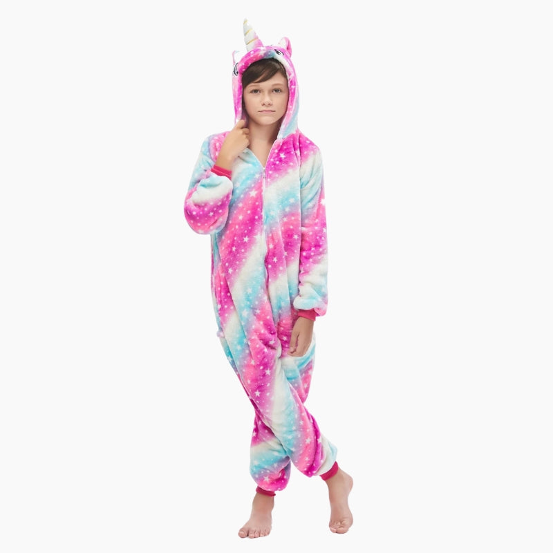 Grenouillère licorne pour garçon en polaire étoilée colorée