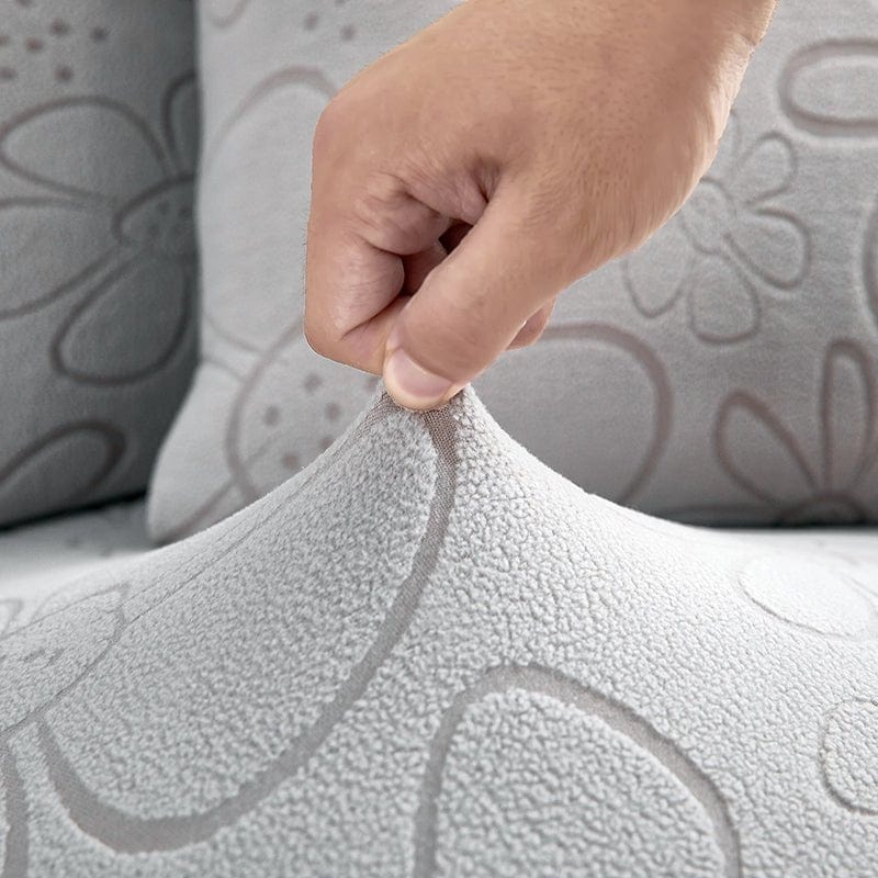 Housse polaire grise avec motif floral pour canapé