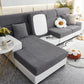 Vue latérale de la housse polaire grise sur coussin