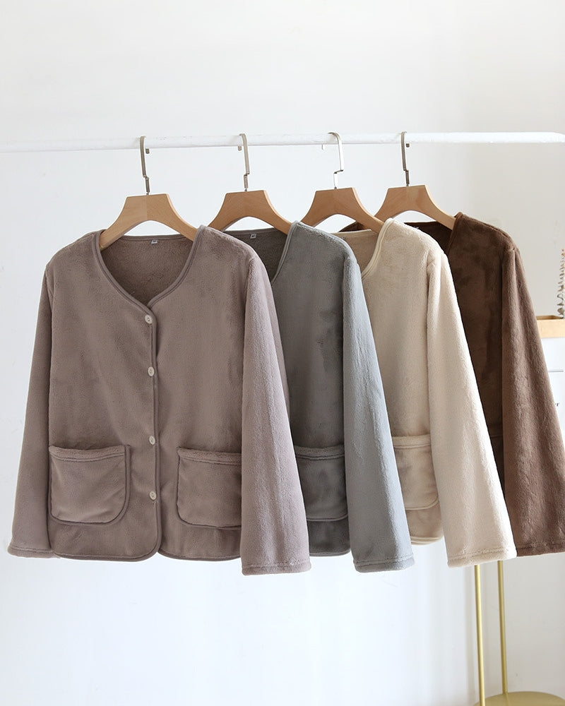 Haut marron en Pilou avec poches avant