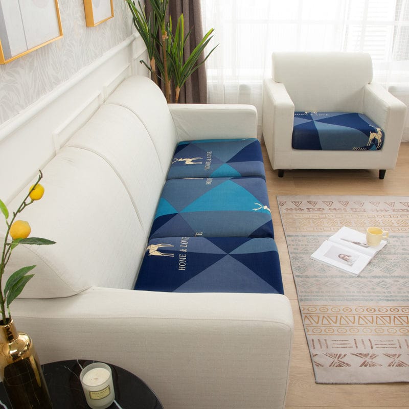 Housse de coussin extensible avec motifs colorés en salon