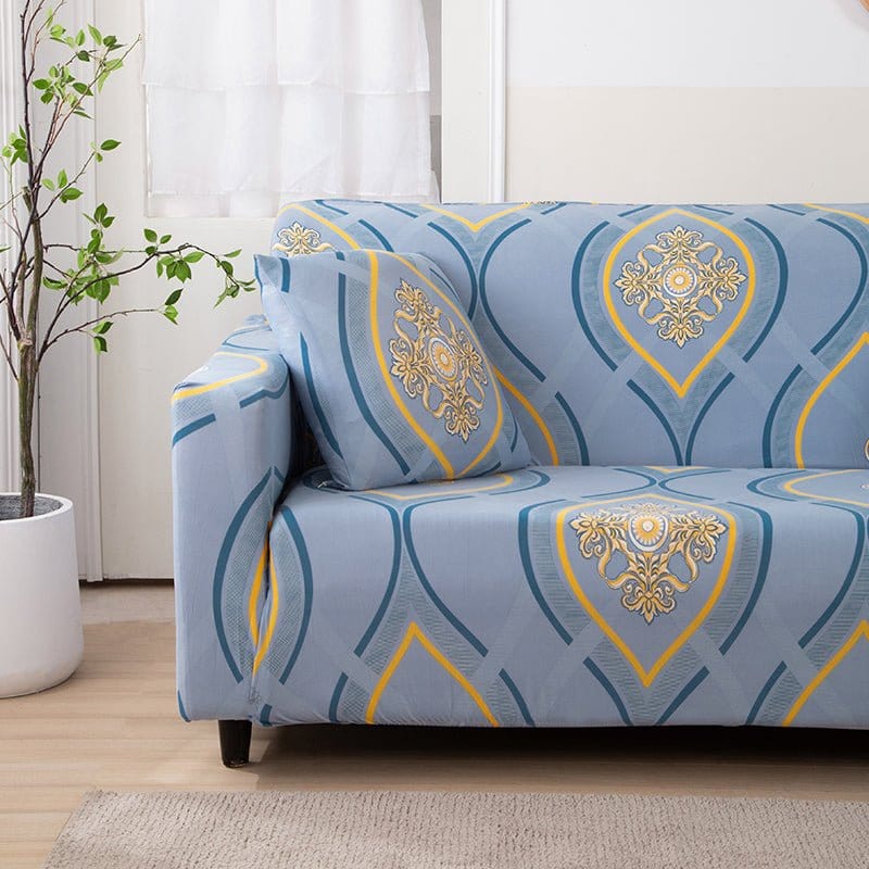 Vue latérale d'une housse de canapé en tissu extensible