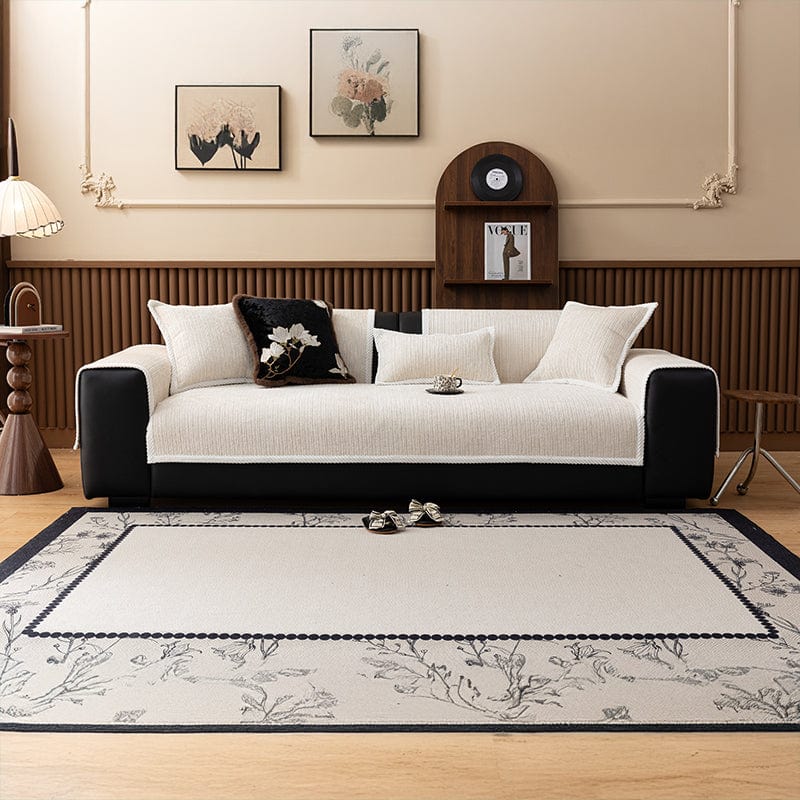 Housse antidérapante beige, vue d'ensemble sur canapé