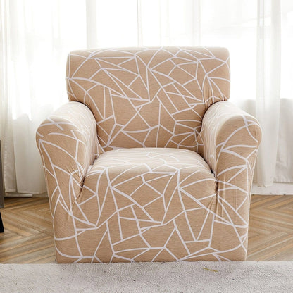 Vue de dessus d'un canapé recouvert d'une housse beige