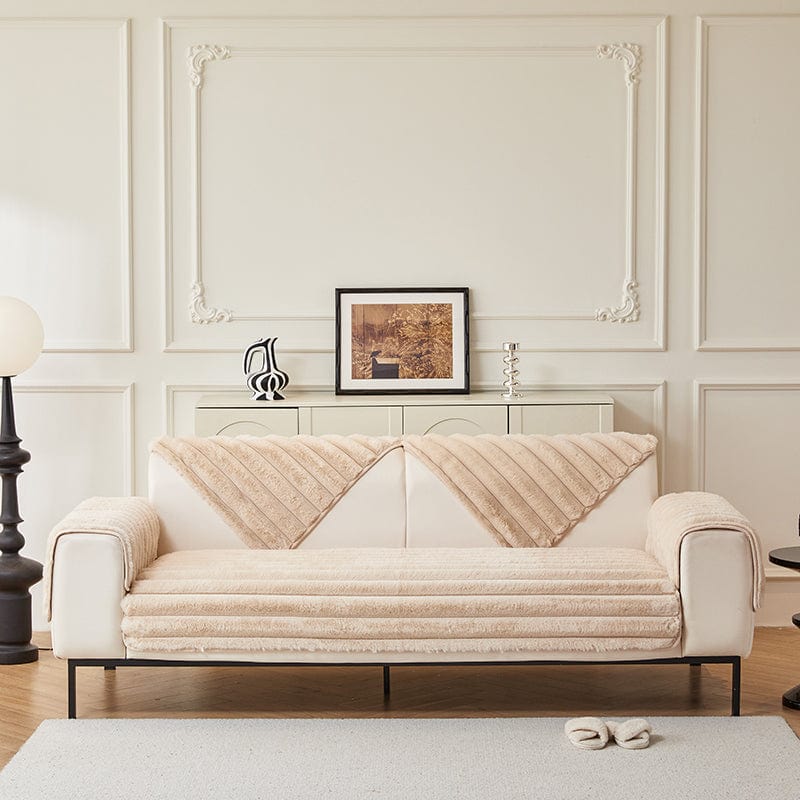 Détail du tissu en fausse fourrure ultra douce beige
