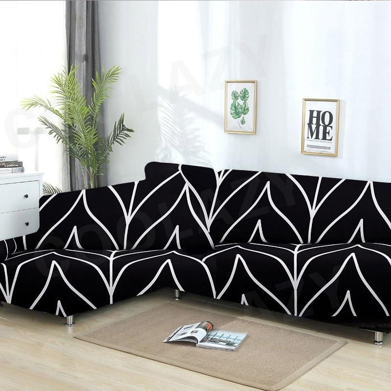 Housse de canapé noire à motif feuilles, vue de face