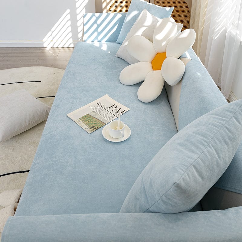 Détail du tissu imperméable bleu ciel de la housse