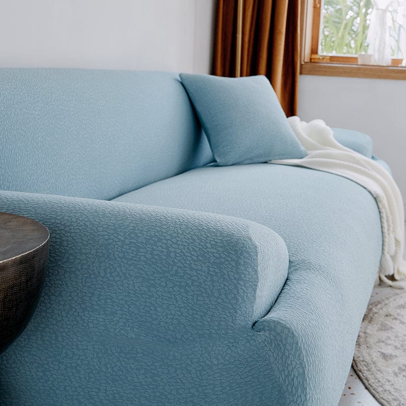 Zoom sur le tissu jacquard déperlant bleu ciel
