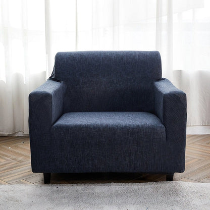 Housse bleue couvrant un canapé, vue latérale