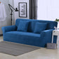 Housse de canapé bleue extensible sur un canapé droit