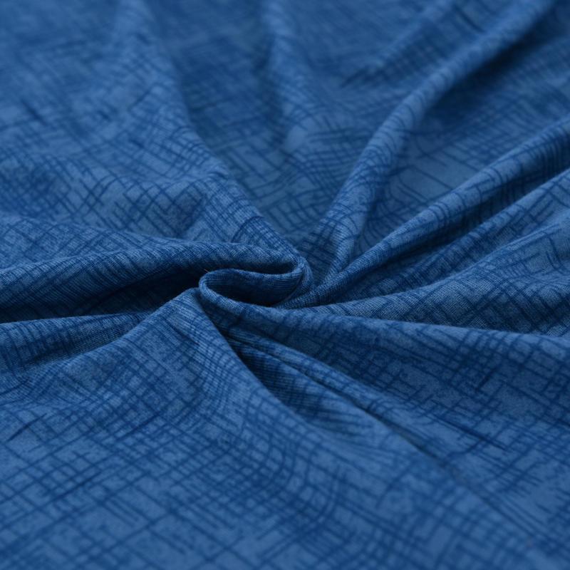 Vue rapprochée du tissu extensible bleu anti-griffes