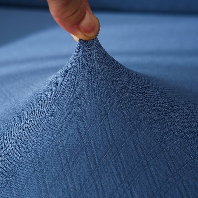 Housse de canapé bleue en jacquard déperlant vue de face