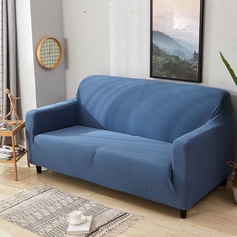 Détail du tissu jacquard bleu montrant sa résistance aux griffes