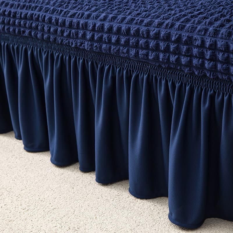 Gros plan sur le tissu extensible bleu de la housse