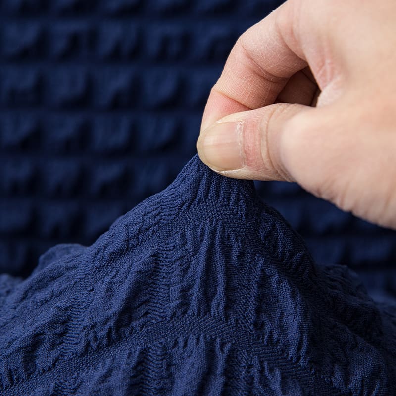 Détail du tissu résistant et doux de la housse bleue