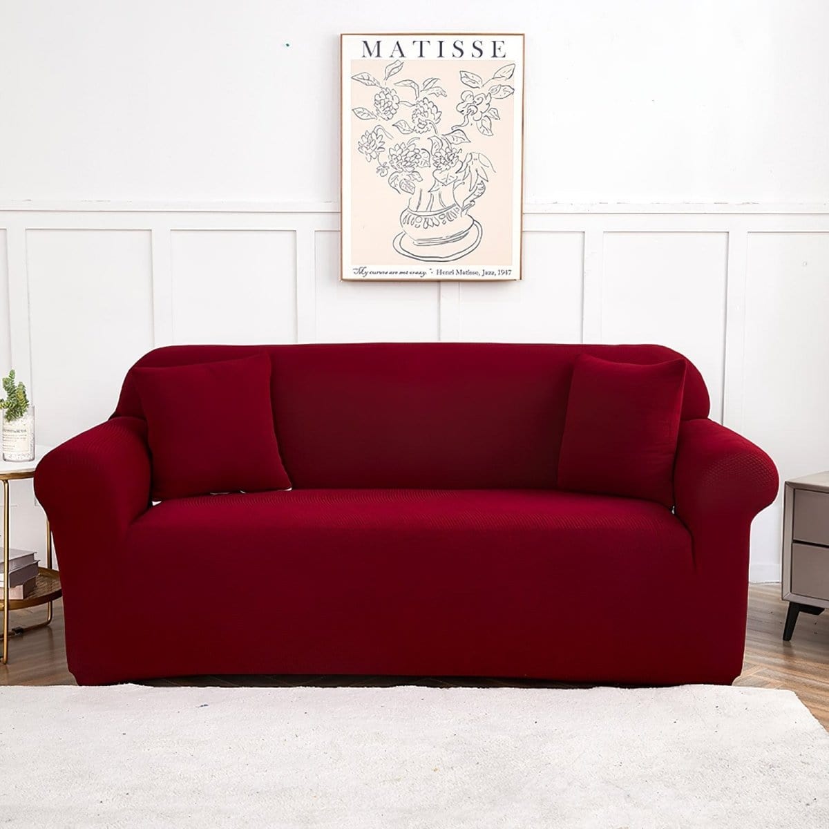 Housse bordeaux en jacquard, démonstration de confort