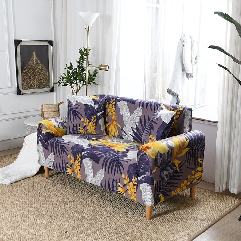 Housse extensible ajustée à un canapé d'angle moderne