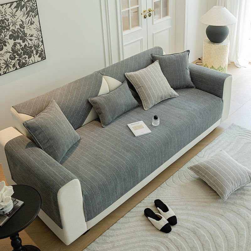 Housse de canapé gris ardoise avec motif chevron élégant