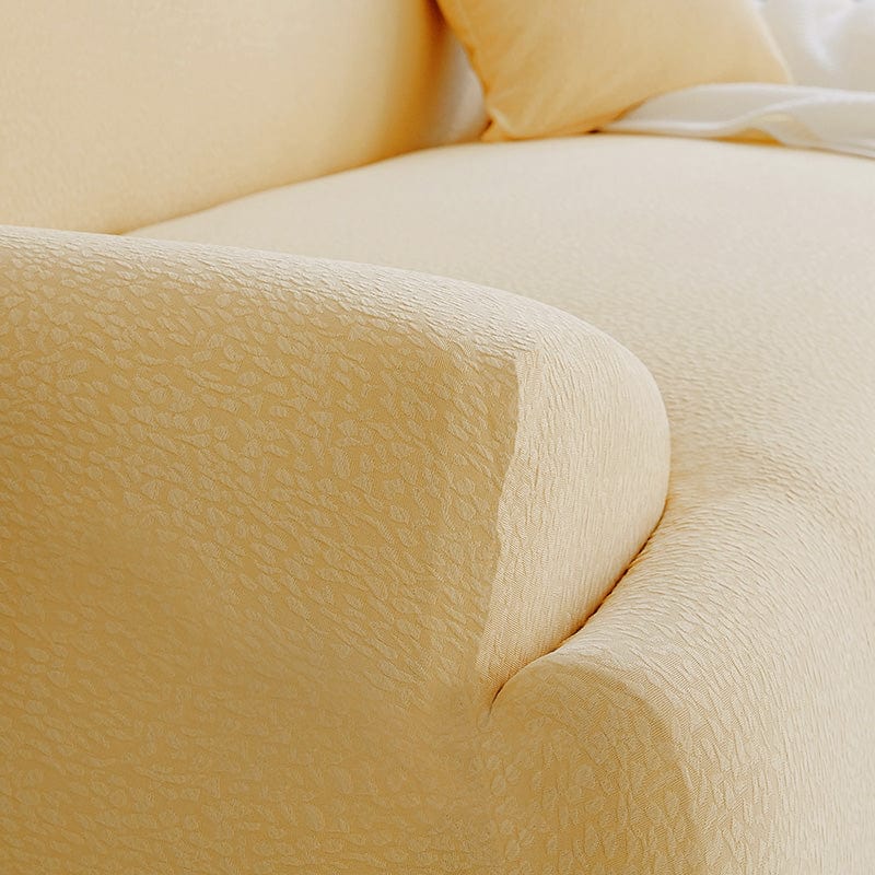 Housse de canapé ajustée, texture jacquard, couleur jaune pâle