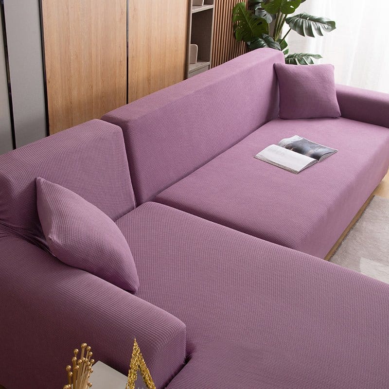 Housse violette montrant sa texture douce
