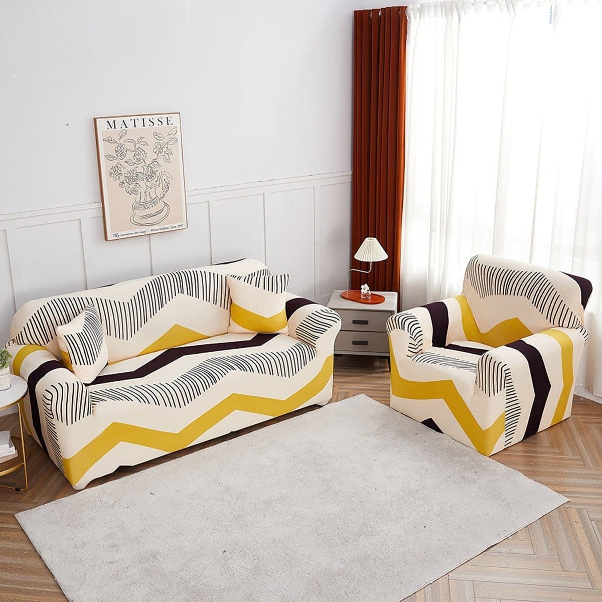 Housse extensible sur canapé droit, tissu doux et résistant