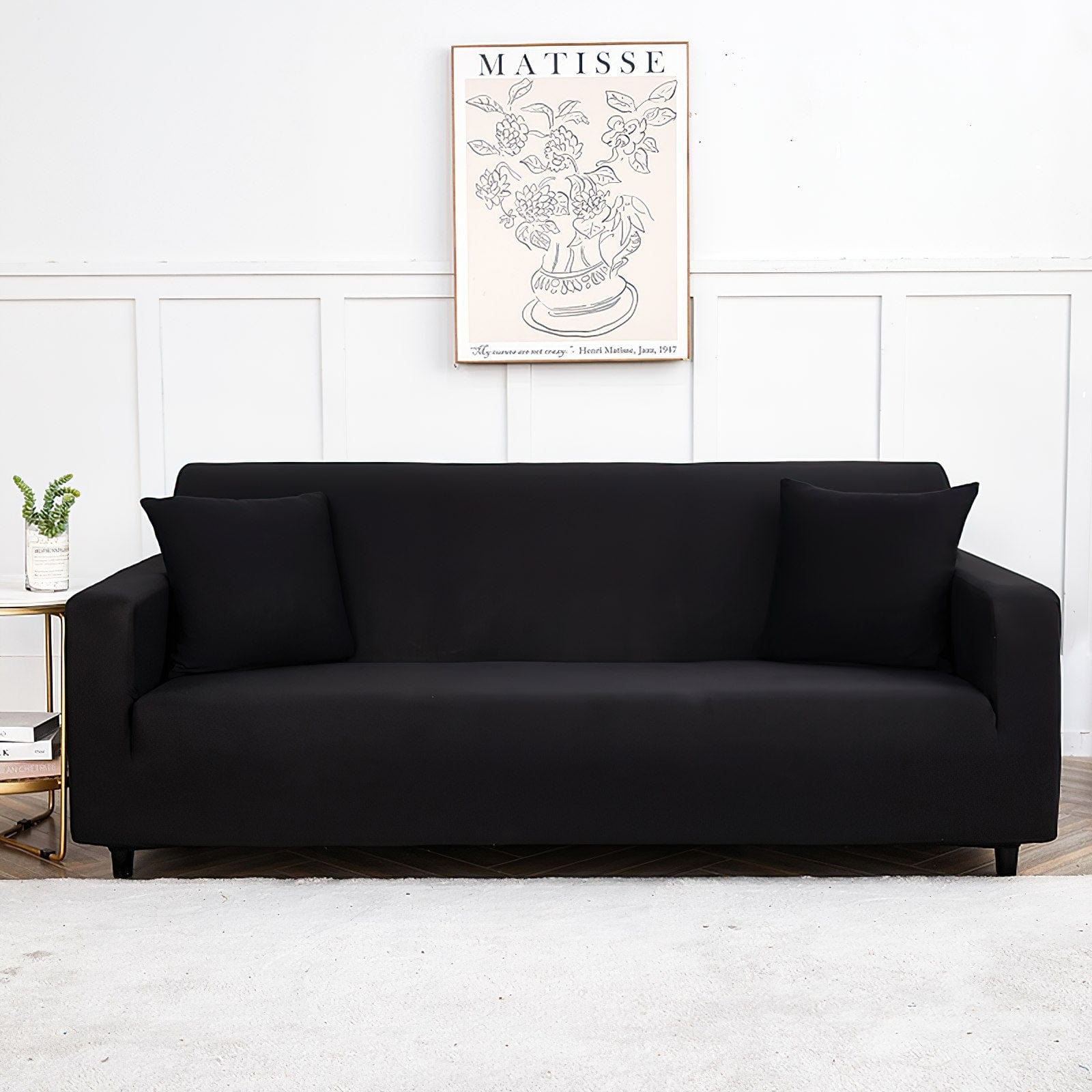 Vue rapprochée du tissu extensible noir, sans plis