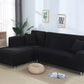 Housse noire extensible sur canapé droit, vue de face