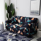 Housse extensible bleue sur canapé droit dans salon moderne