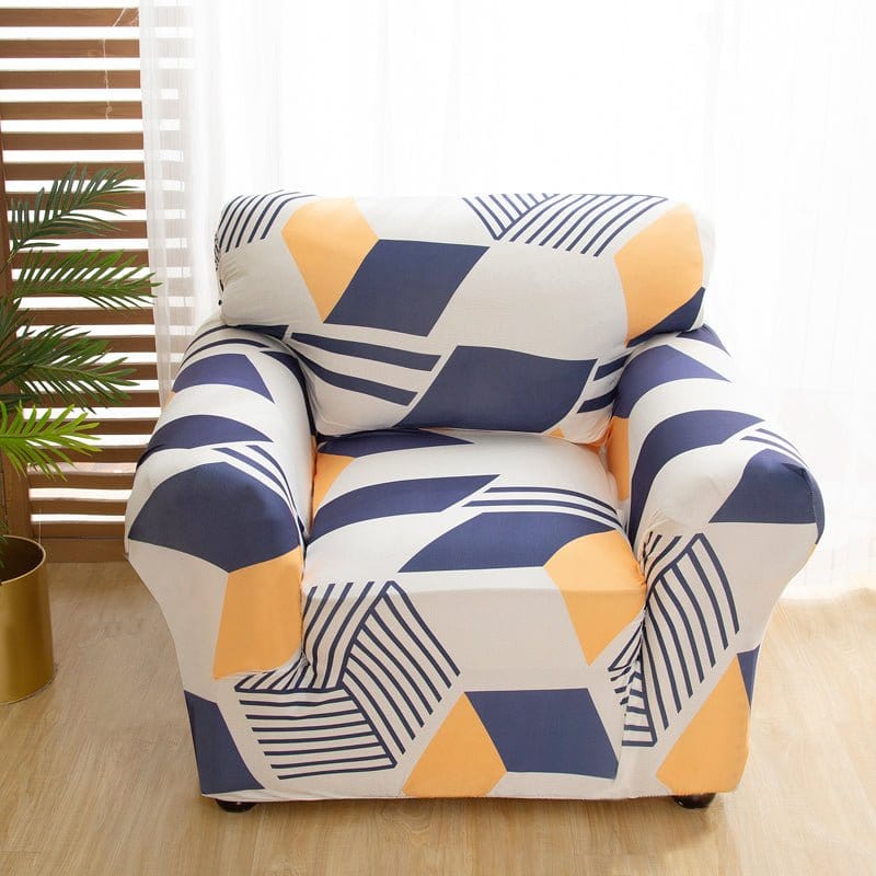 Housse extensible couvrant un canapé panoramique gris