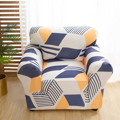 Housse extensible couvrant un canapé panoramique gris