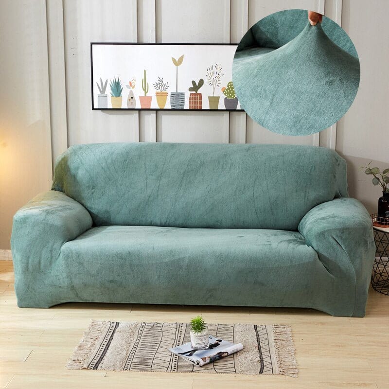 Gros plan sur la housse velours, couleur verte