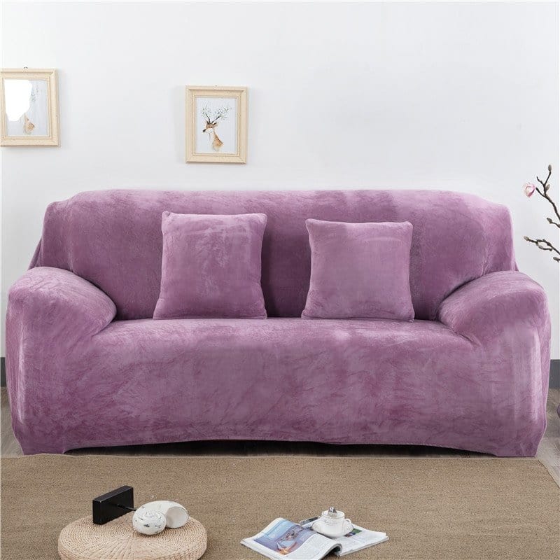 Vue rapprochée de la housse extensible en velours violet