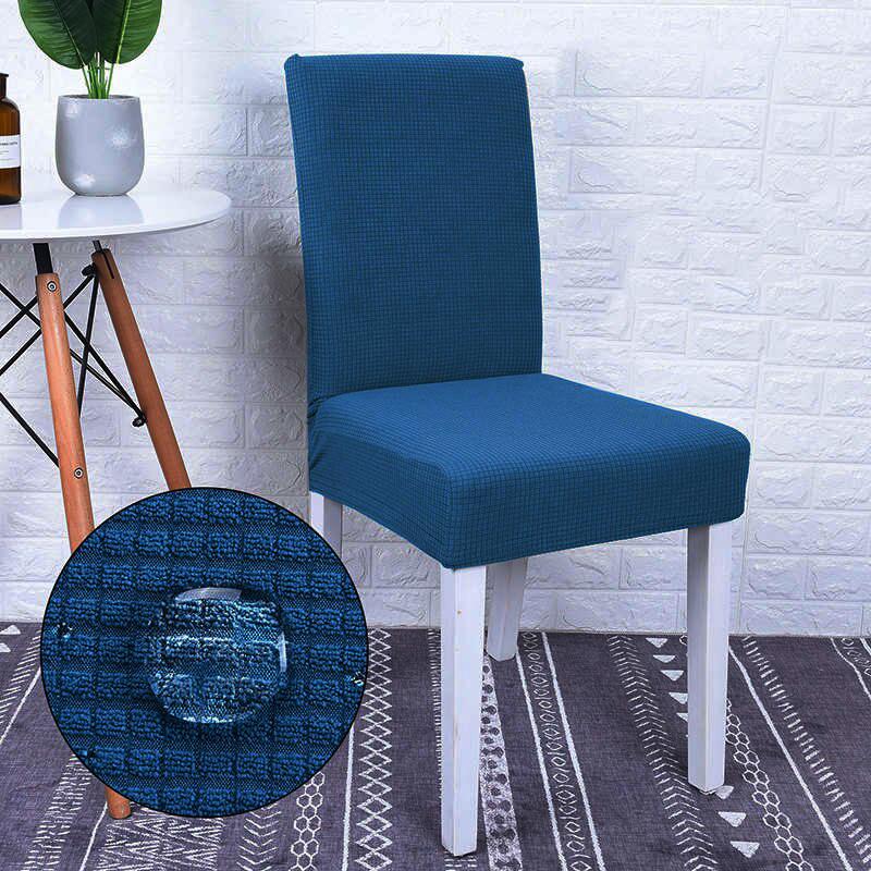 Housse de chaise bleue en jacquard déperlant vue de face
