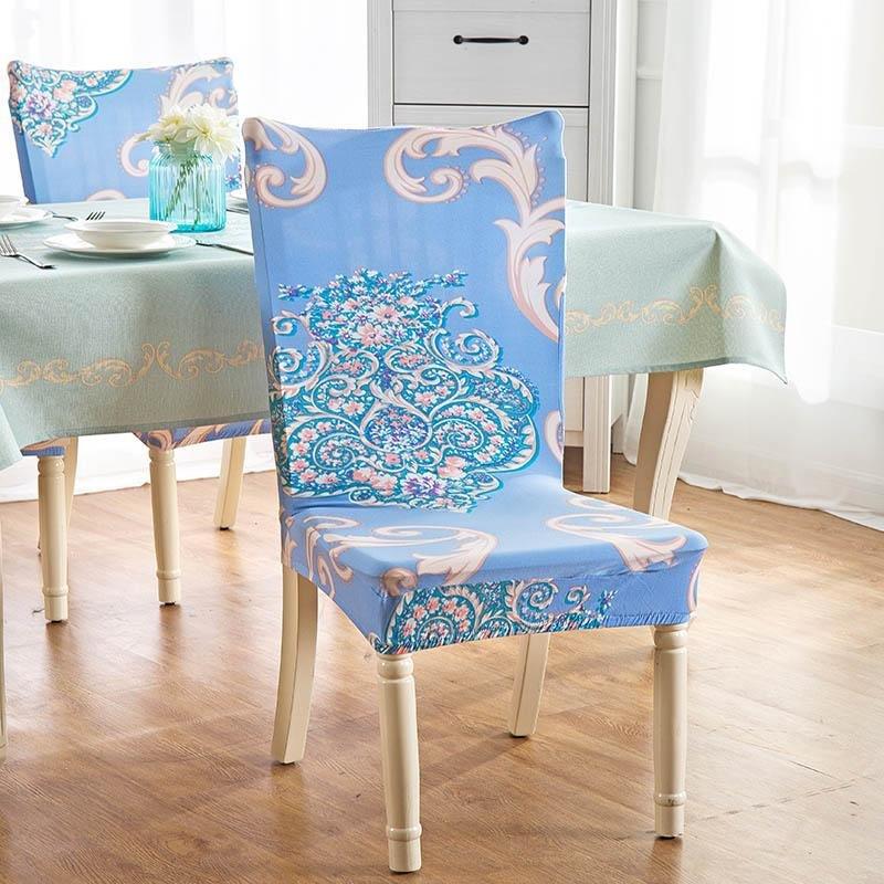 Housse de chaise extensible à motif floral bleu