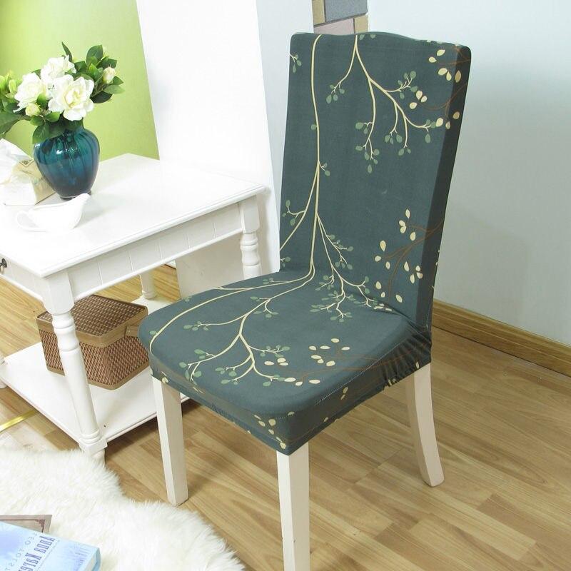 Housse de chaise à motif feuilles vertes, extensible et anti-taches