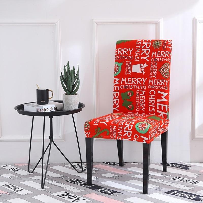 Housse de chaise extensible motif Noël, tissu rouge et blanc