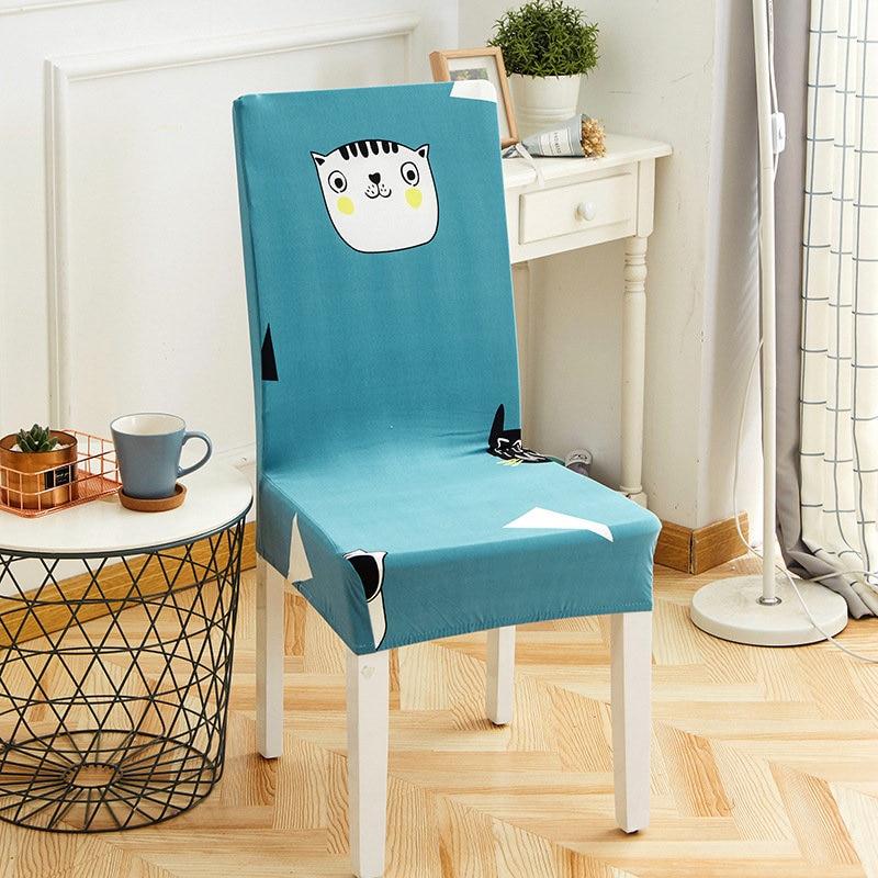 Housse de chaise extensible motif chat, tissu anti-taches
