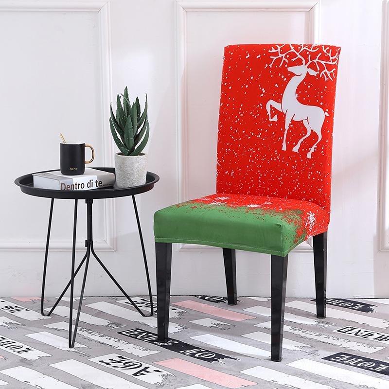 Housse de chaise extensible motif flocons sur fond bleu