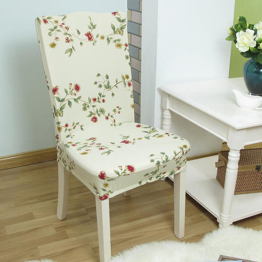 Housse extensible en tissu sur chaise moderne, motif floral